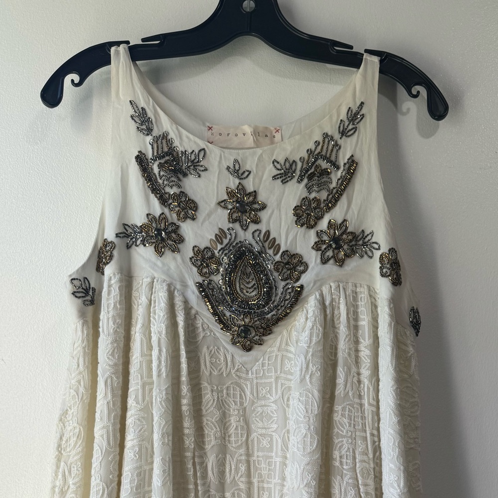 BHLDN Korovilas Gown Dress ivory Metallic Embroidered Beaded Swing Size S - Picture 15 of 15